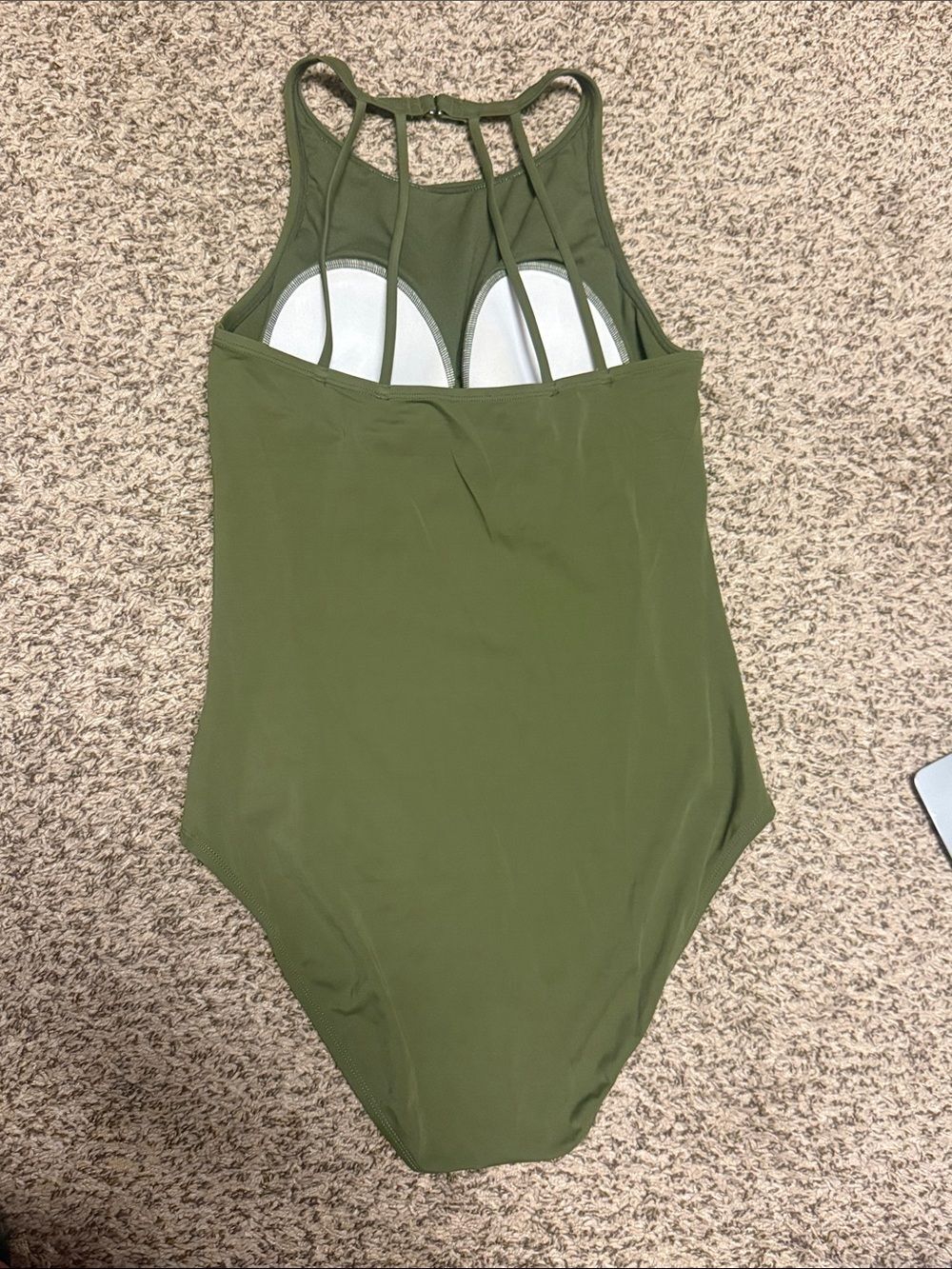 Olive green High Neck One Piece Swimsuit Bathing Suit Woman's Size Large Strappy - Picture 2 of 2